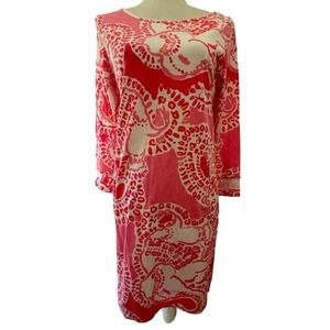 Lily Pulitzer Pink White Cotton 3/4 Sleeve Sheath Dress Size Medium Beach